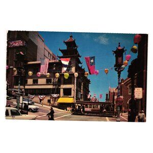 San Francisco Chinatown Grant Avenue View Vintage Postcard Mike Roberts Trolly